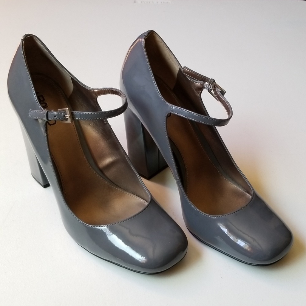 Gray patent leather high heels